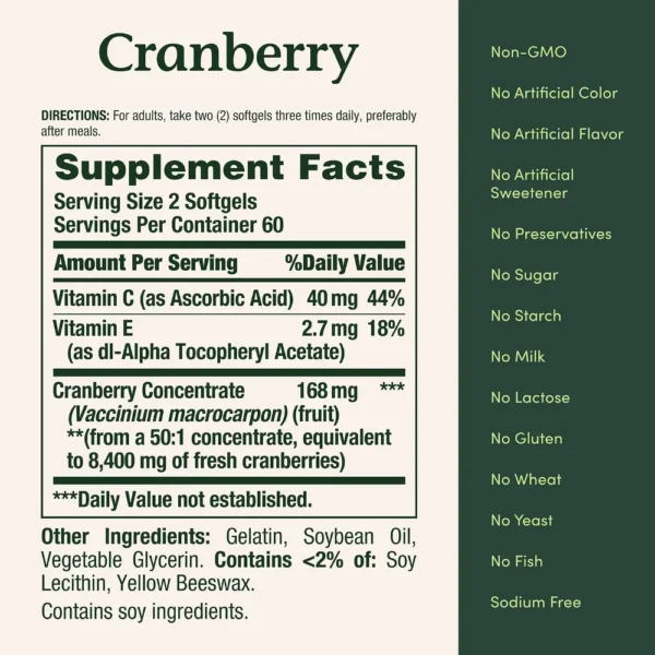 CRANBERRY NATURE'S BOUNTY 4200 MG + VITAMINA C 120 CÁPSULAS BLANDAS | PACK 2