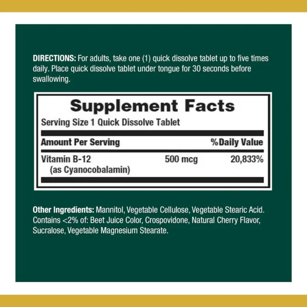 b0fwd37yhn_2.webp VITAMINA B12 QUICK DISSOLVE NATURE'S BOUNTY 500 MCG 100 TABLETAS | PACK 3