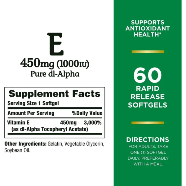 VITAMINA E NATURE'S BOUNTY 1000 UI 60 CÁPSULAS BLANDAS | PACK 3