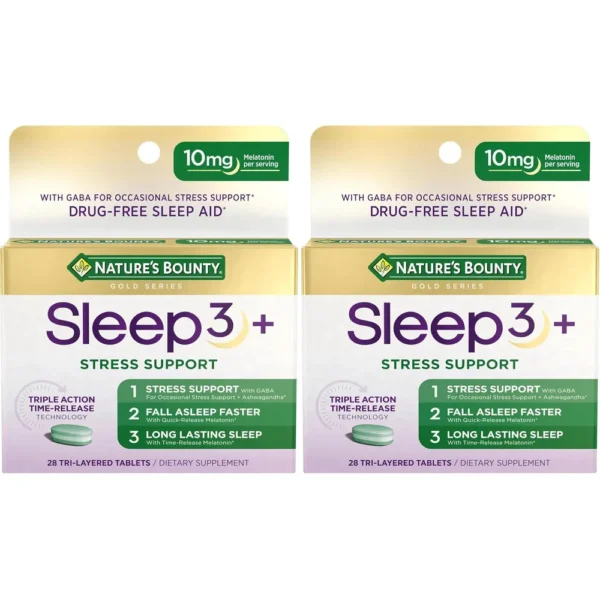 b0gbxtnd6z_1.webp SLEEP3 STRESS SUPPORT + MELATONINA NATURE'S BOUNTY 10 MG 56 TABLETAS TRICAPA | PACK 2