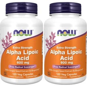 ÁCIDO ALFA LIPOICO NOW FOODS 600 MG CON SEMILLA DE UVA + BIOPERINE 120 CÁPSULAS | PACK 2