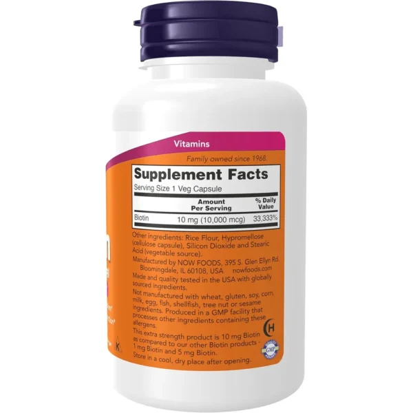 BIOTINA NOW FOODS 10 MG / 10000 MCG 120 CÁPSULAS | PACK 2
