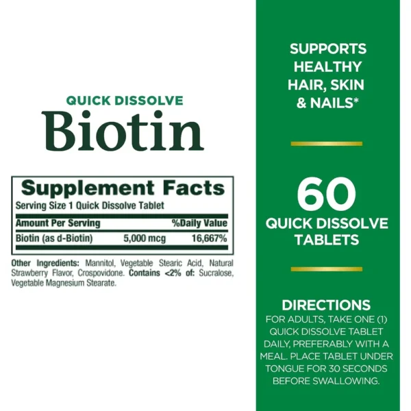 BIOTINA QUICK DISSOLVE NATURE'S BOUNTY 5000 MCG 60 TABLETAS | PACK 2
