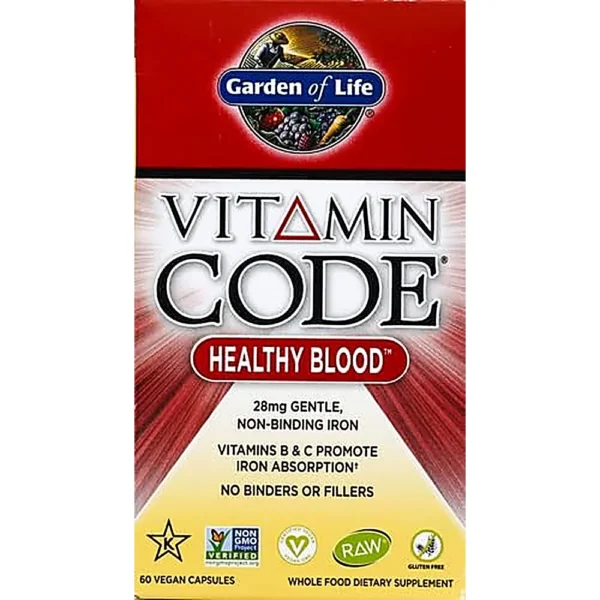 HIERRO GARDEN OF LIFE VITAMIN CODE HEALTHY BLOOD 28 MG 60 CÁPSULAS | PACK 6