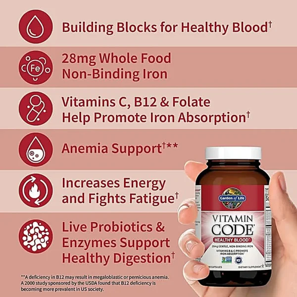 HIERRO GARDEN OF LIFE VITAMIN CODE HEALTHY BLOOD 28 MG 60 CÁPSULAS | PACK 6