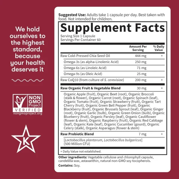 COENZIMA Q10 GARDEN OF LIFE RAW 200 MG + OMEGA 3-6-9 60 CÁPSULAS | PACK 6