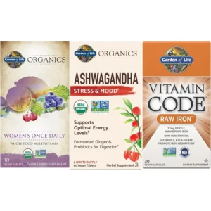 MULTIVITAMÍNICO + HIERRO RAW 22 MG + ASHWAGANDHA GARDEN OF LIFE | SET 3