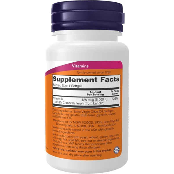 VITAMINA D3 NOW FOODS 5000 UI 30 CÁPSULAS BLANDAS | PACK 12