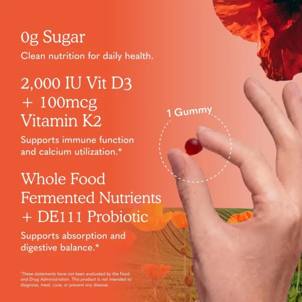 VITAMINA D3 + K2 GARDEN OF LIFE 2000 UI + 100 MCG FRAMBUESA LIMÓN 45 GOMITAS | PACK 6