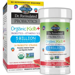 PROBIÓTICO GARDEN OF LIFE ORGANIC KIDS+ 5 BILLONES 14 CEPAS SANDÍA 30 MASTICABLES | PACK 6