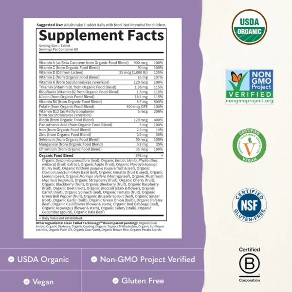 MULTIVITAMÍNICO GARDEN OF LIFE ORGANICS WOMEN'S ONCE DAILY 60 TABLETAS | PACK 6