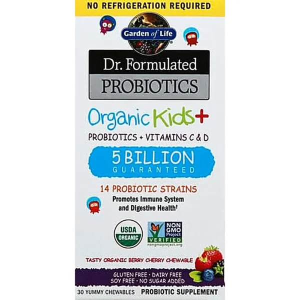 b0hdpnn2tl_1.webp PROBIÓTICO GARDEN OF LIFE KIDS+ 5 BILLONES 14 CEPAS BERRY CHERRY 30 MASTICABLES | PACK 6