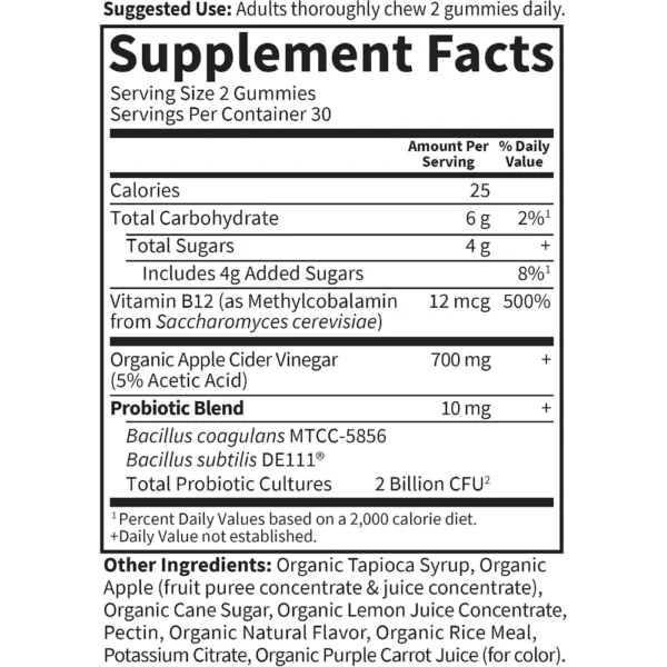 VINAGRE DE MANZANA GARDEN OF LIFE ORGANICS + PROBIÓTICOS 2 BILLONES 60 GOMITAS | PACK 6