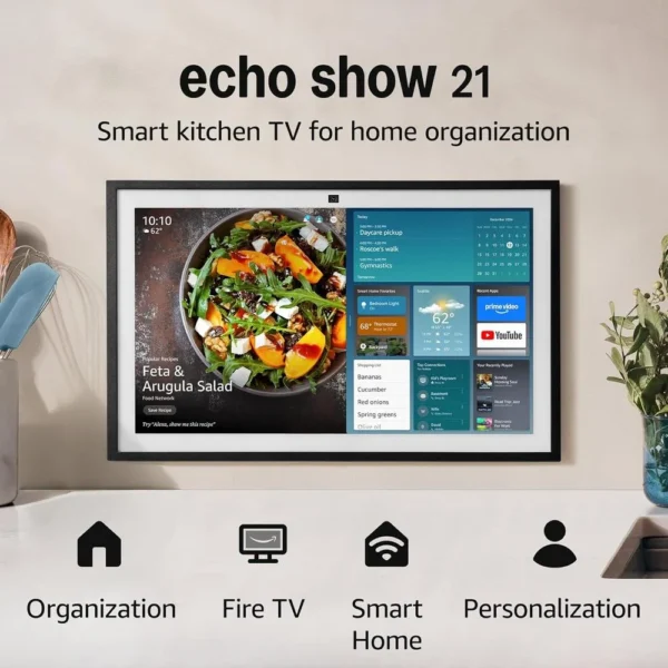PARLANTE INTELIGENTE AMAZON ECHO SHOW 21, CENTRO INTELIGENTE CON FIRE TV Y ALEXA INTEGRADOS | 21 IN 53 CM